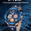 BOAMIGO Luxury Brand Men Sports Watch Leather Strap Digital Quartz Clock Waterproof Watch Relogio Masculino