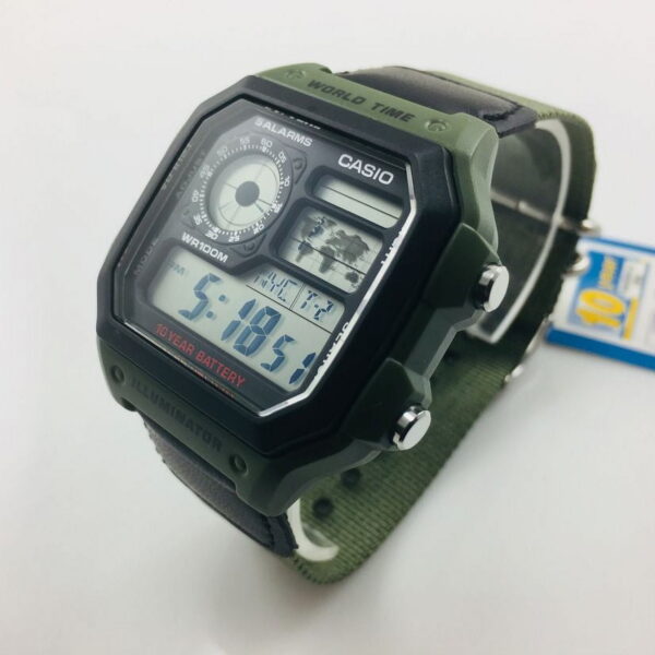 Men's AE1200WHB-3BV Green Cloth Quartz Watch - Image 2