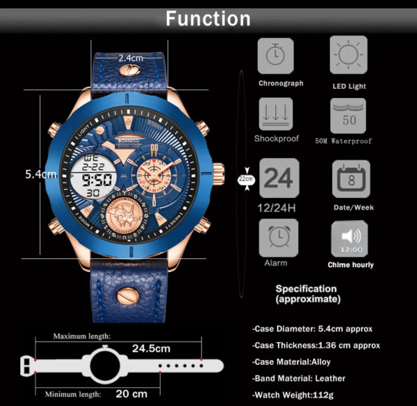 BOAMIGO Luxury Brand Men Sports Watch Leather Strap Digital Quartz Clock Waterproof Watch Relogio Masculino - Image 7