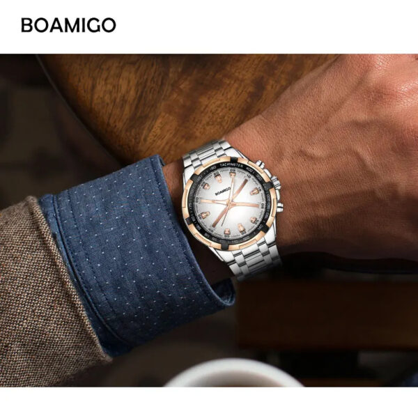 BOAMIGO Top Brand Luxury Quartz Watch Men Stainless Steel Strap Sports Watch Fashion Popular Relogio Masculino - Image 5