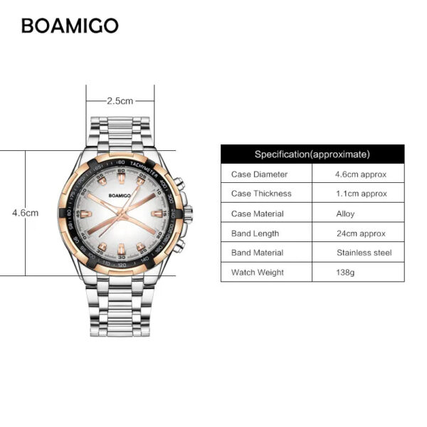 BOAMIGO Top Brand Luxury Quartz Watch Men Stainless Steel Strap Sports Watch Fashion Popular Relogio Masculino - Image 3