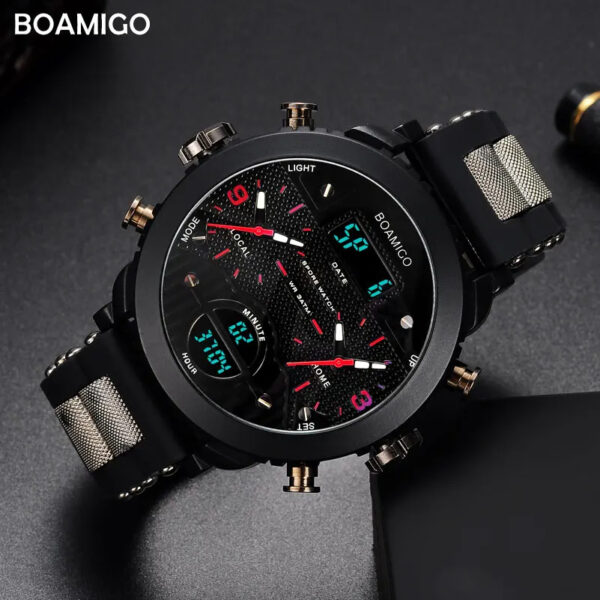 BOAMIGO 3 Time Zone Military Sports Watches LED Digital Quartz Wristwatches erkek kol satleri relogio masculino | RED