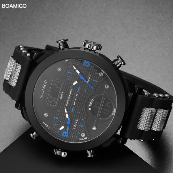 BOAMIGO 3 Time Zone Military Sports Watches LED Digital Quartz Wristwatches erkek kol satleri relogio masculino | RED - Image 6