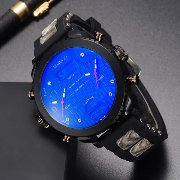 BOAMIGO 3 Time Zone Military Sports Watches LED Digital Quartz Wristwatches erkek kol satleri relogio masculino | RED - Image 4