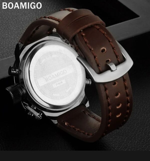 BOAMIGO men sports watches brown leather band man military quartz LED digital analog casual wristwatches waterproof reloj hombre | Green | Brown - Image 3