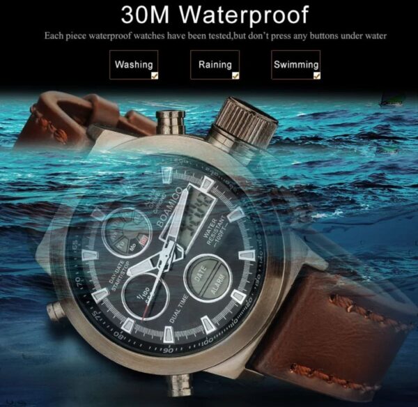 BOAMIGO men sports watches brown leather band man military quartz LED digital analog casual wristwatches waterproof reloj hombre | Green | Brown - Image 7