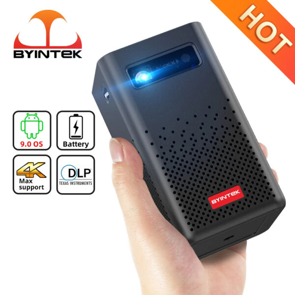 BYINTEK P20 Mini DLP 3D Projector Battery Powered Portable HD LED Wifi Projector Supports 1080P 4K Android 9.0 OS Smartphone