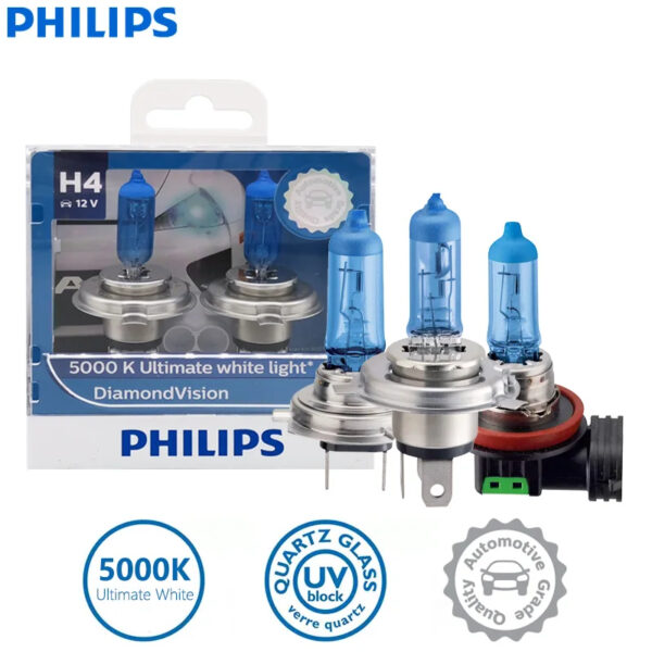 Philips H1 H4 H7 H8 H11 HB2 HB3 HB4 9003 9005 9006 12V Diamond Vision 5000K Super White Halogen Bulbs Auto Headlight Fog Lamp