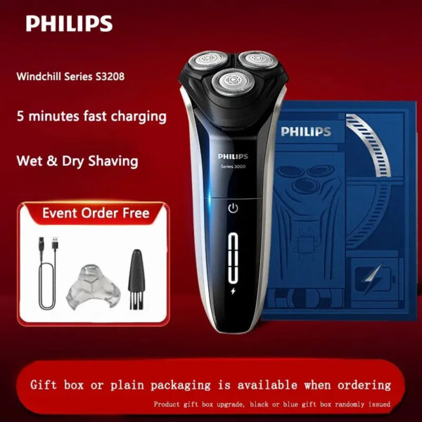 Philips S3208 New 3000 Series Original Electric Shaver Fast Charging Full Body Wash Intelligent Beard Razor Men Shaver