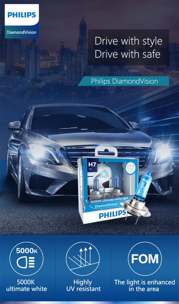 Philips H1 H4 H7 H8 H11 HB2 HB3 HB4 9003 9005 9006 12V Diamond Vision 5000K Super White Halogen Bulbs Auto Headlight Fog Lamp - Image 2